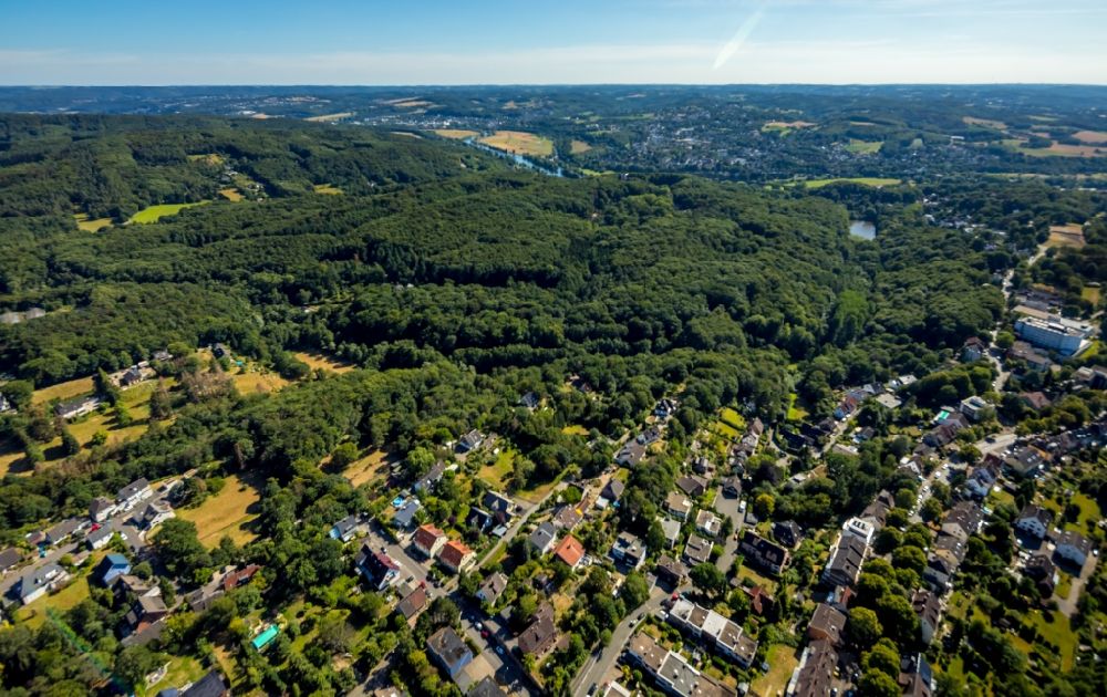 Witten from the bird's eye view: Forest areas in in the district Borbach in Witten in the state North Rhine-Westphalia, Germany