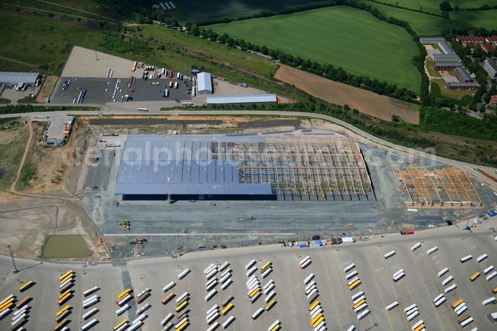 Aerial photograph Travemünde - Construction site of building complex and distribution center on the site of Terminal Skandinavienkai in the district Ivendorf in Travemuende in the state Schleswig-Holstein, Germany