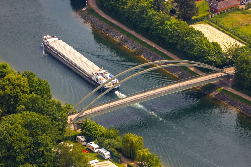 Aerial image Haltern am See - Cargo ship and bulk carrier on the river course of the Wesel-Datteln-Kanal in Haltern am See in the state of North Rhine-Westphalia, Germany