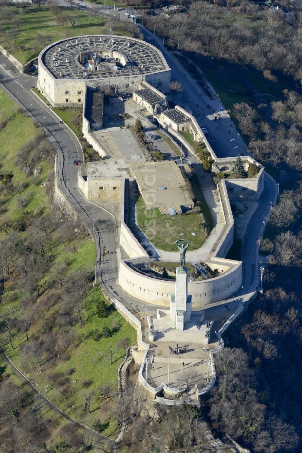 Aerial image Budapest - Fragments of the fortress Citadella in the district XI. keruelet in Budapest in Hungary