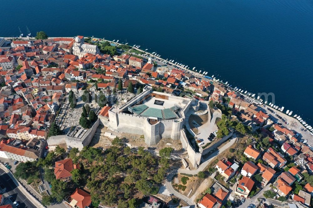 Aerial image Sibenik - Fragments of the fortress Festung St. Michael in Sibenik in Sibensko-kninska zupanija, Croatia