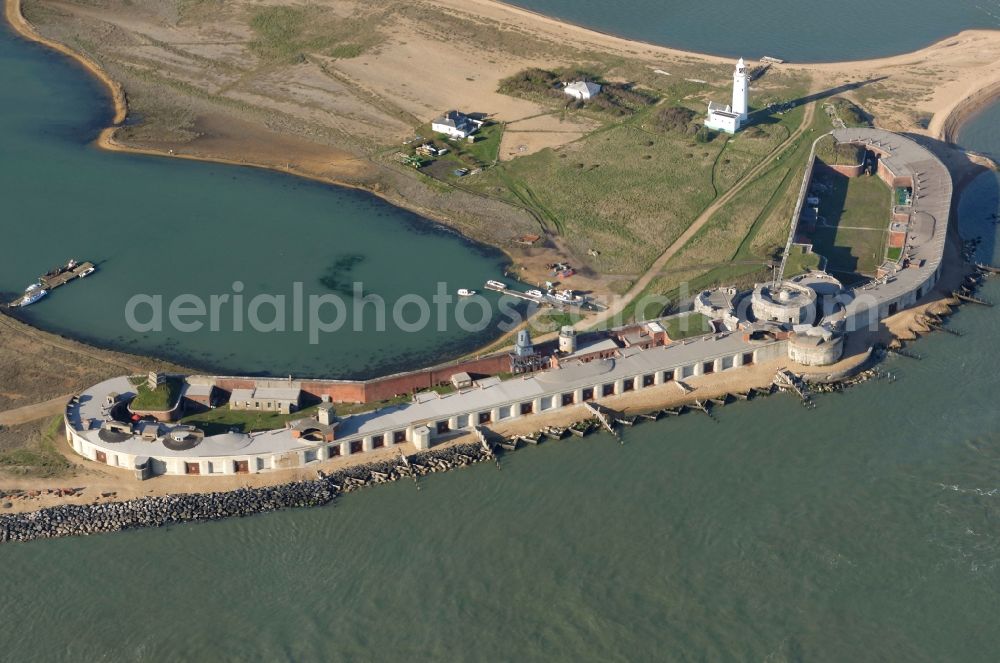Milford on Sea from above - Fragments of the fortress Hurst Castle in Milford on Sea in England, United Kingdom