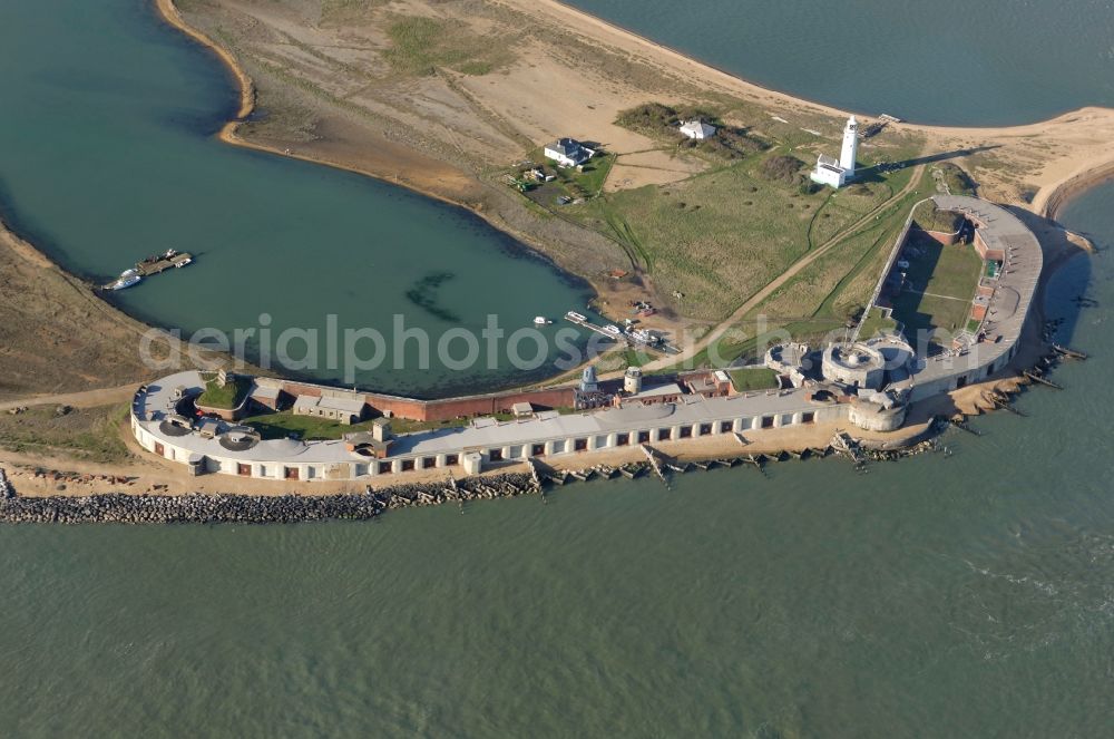 Milford on Sea from the bird's eye view: Fragments of the fortress Hurst Castle in Milford on Sea in England, United Kingdom