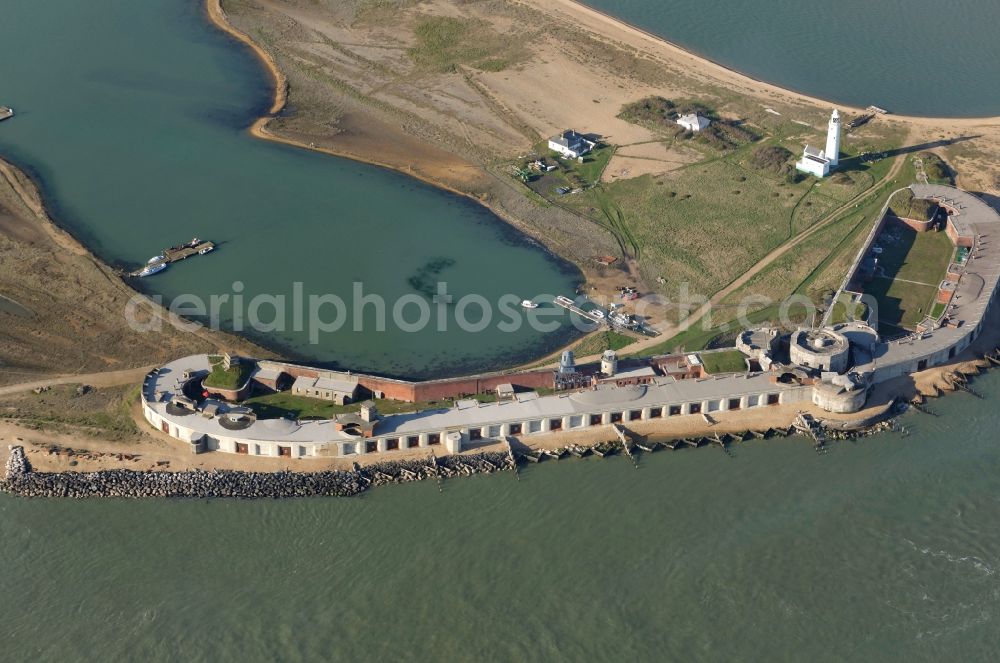 Aerial image Milford on Sea - Fragments of the fortress Hurst Castle in Milford on Sea in England, United Kingdom