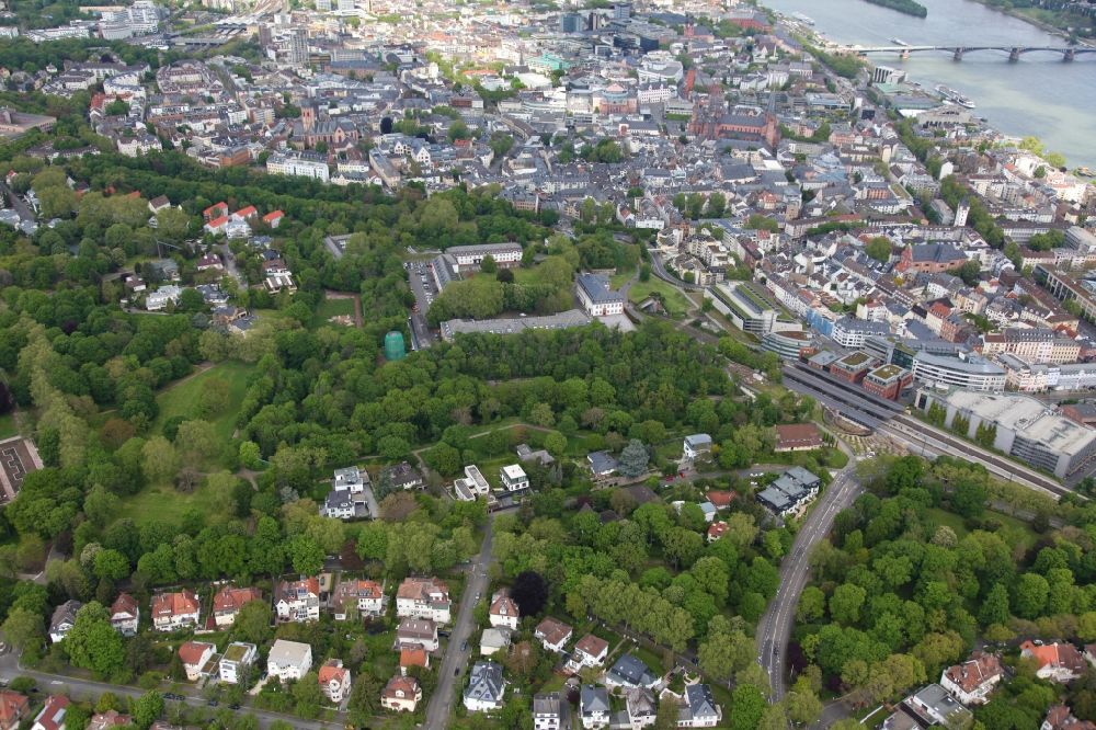Aerial image Mainz - Fragments of the fortress on Jakobsberg in Mainz in the state Rhineland-Palatinate, Germany