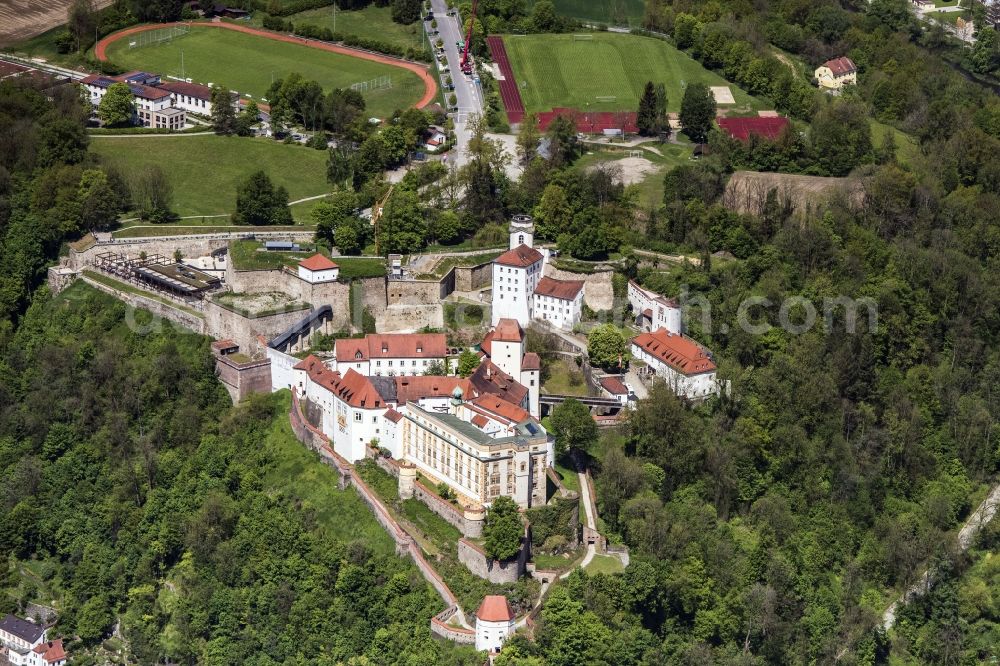Passau from above - Fragments of the fortress Oberhaus in Passau in the state Bavaria, Germany