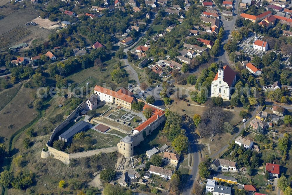 Pecsvarad from the bird's eye view: Fragments of the fortress Pecsvaradi Var in Pecsvarad in Komitat Baranya, Hungary