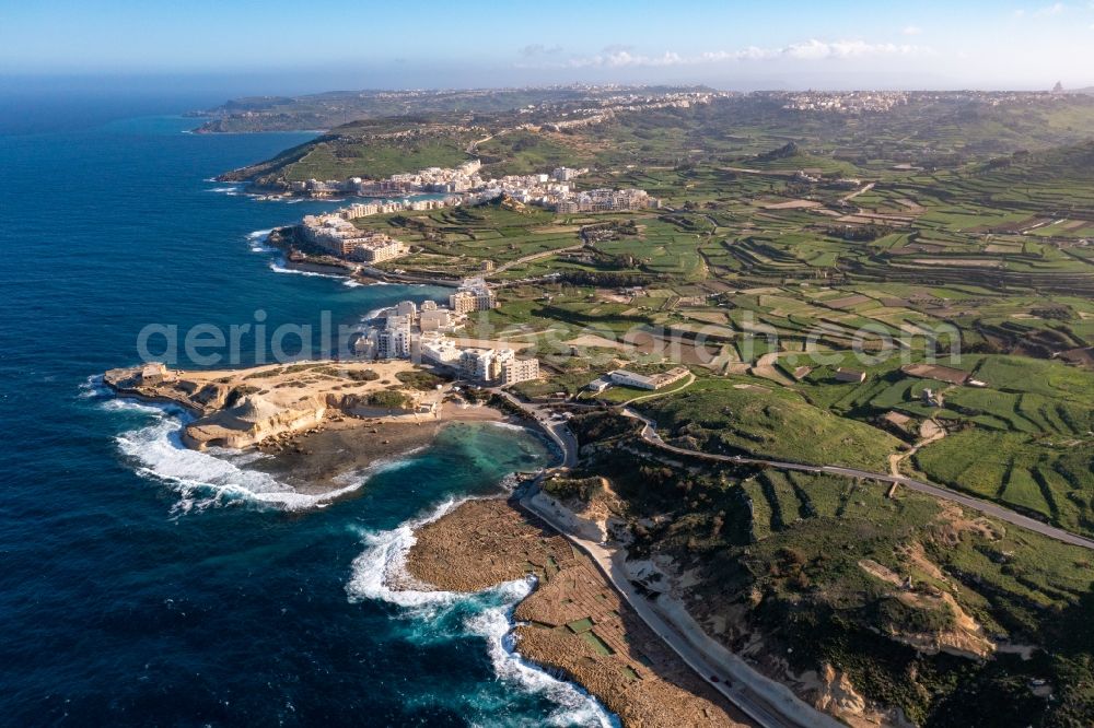 Marsalforn from the bird's eye view: Fragments of the fortress Qolla l-Bajda Battery in Marsalforn in Gozo, Malta
