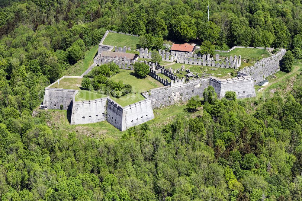 Schnaittach from above - Fragments of the fortress Rothenberg in Schnaittach in the state Bavaria, Germany