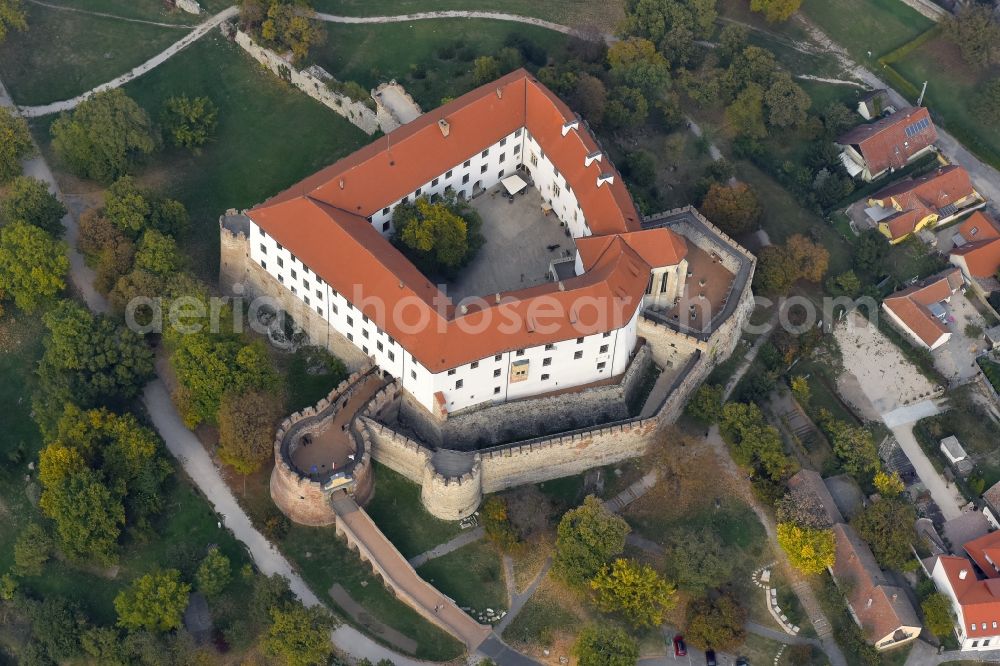 Aerial image Siklos - Fragments of the fortress SiklA?s castle in Siklos in Komitat Baranya, Hungary
