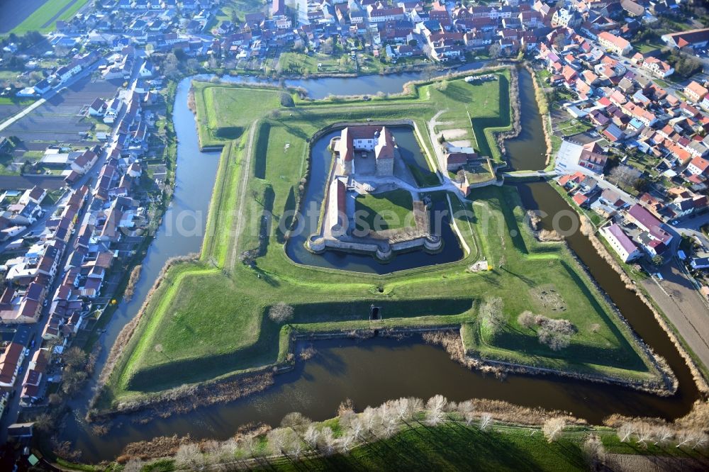 Heldrungen from the bird's eye view: Fragments of the citadel fortress in Heldrungen in the state Thuringia, Germany