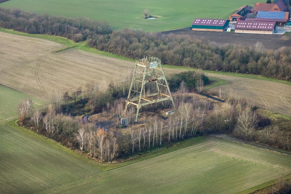 Aerial image Herbern - Mining shaft tower Teufgeruest Feld Donar hard coal revier in Herbern in the state North Rhine-Westphalia, Germany