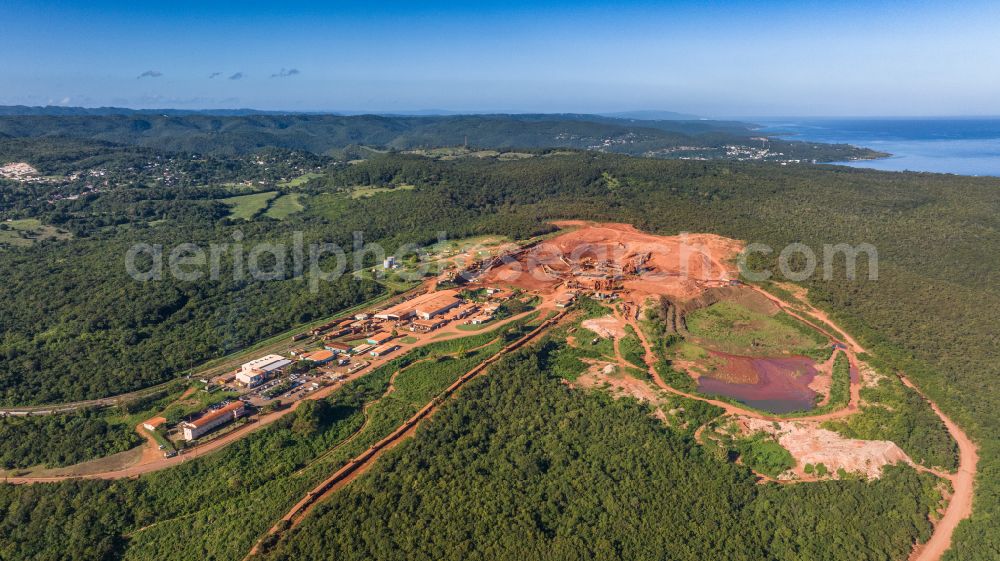 Aerial image Discovery Bay - Conveyors and mining pits at the headframe Noranda Bauxite Limited on street A1 in Discovery Bay in St. Ann Parish, Jamaica
