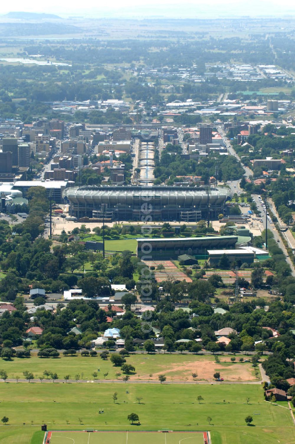 Aerial image Bloemfontein - Blick auf das Free State Stadion im Zentrum von Bloemfontein in Südafrika vor der Fußball-Weltmeisterschaft. View of the Free State Stadium in Bloemfontein in South Africa for the FIFA World Cup 2010.