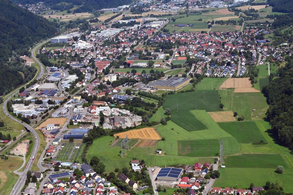 Steinen from the bird's eye view: Undeveloped area for the prospective industrial and commercial area West in Maulburg in the state Baden-Wurttemberg, Germany