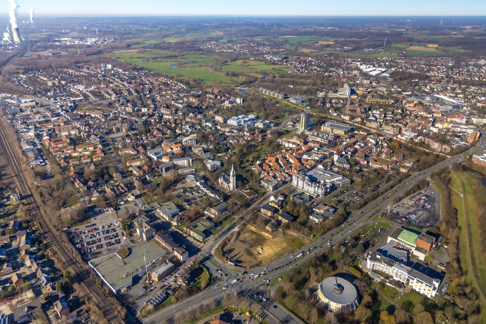 Aerial image Lünen - Open space of the construction site for a new residential and commercial building on Lange Strasse in Luenen in the Ruhr area in the state of North Rhine-Westphalia, Germany