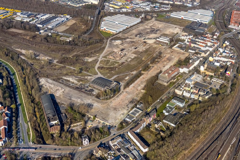 Aerial photograph Dortmund - Open spaces in the industrial park Union Gewerbehof on Rheinische Strasse in the district Union in Dortmund in the Ruhr area in the state of North Rhine-Westphalia