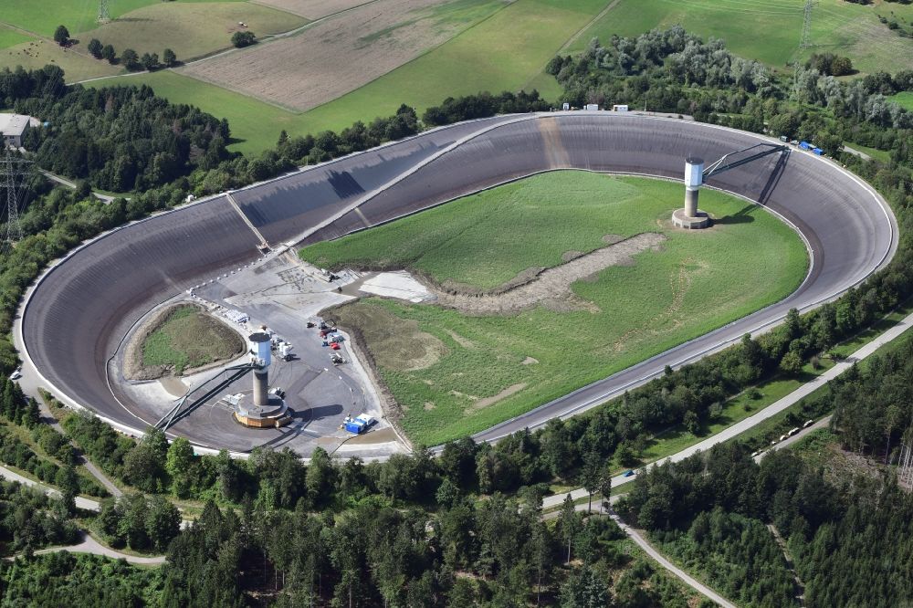 Rickenbach from above - As part of the rehabilitation and repair exposed ground of the water reservoir and retention basin Eggbergbecken in the district Egg in Rickenbach in the state Baden-Wurttemberg, Germany