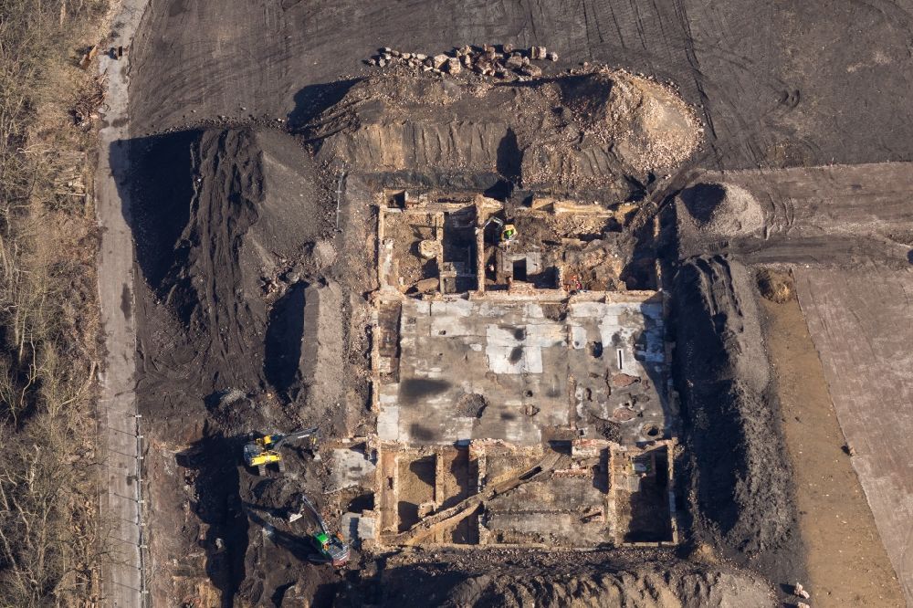 Aerial photograph Witten - Exposure of archaeological sites on the site of Drei Koenige by the Gesellschaft fuer Archaeologische Baugrund-Sanierung mbH in Witten in the state of North Rhine-Westphalia, Germany
