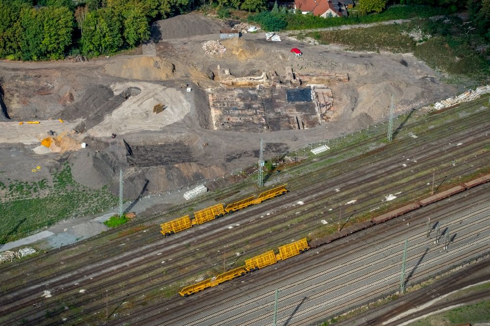 Witten from the bird's eye view: Exposure of archaeological sites on the site of Drei Koenige by the Gesellschaft fuer Archaeologische Baugrund-Sanierung mbH in Witten in the state of North Rhine-Westphalia, Germany