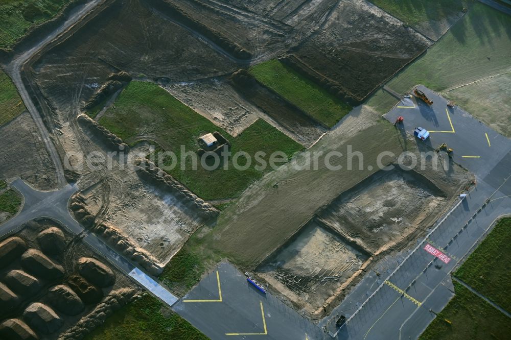 Berlin from above - Exposure of archaeological excavation sites on the area the former runway of the airport in Berlin, Germany