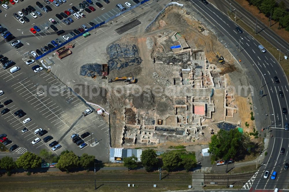 Aerial image Dresden - Exposure of archaeological excavation sites on the area of Ferdinandplatz in Dresden in the state Saxony, Germany
