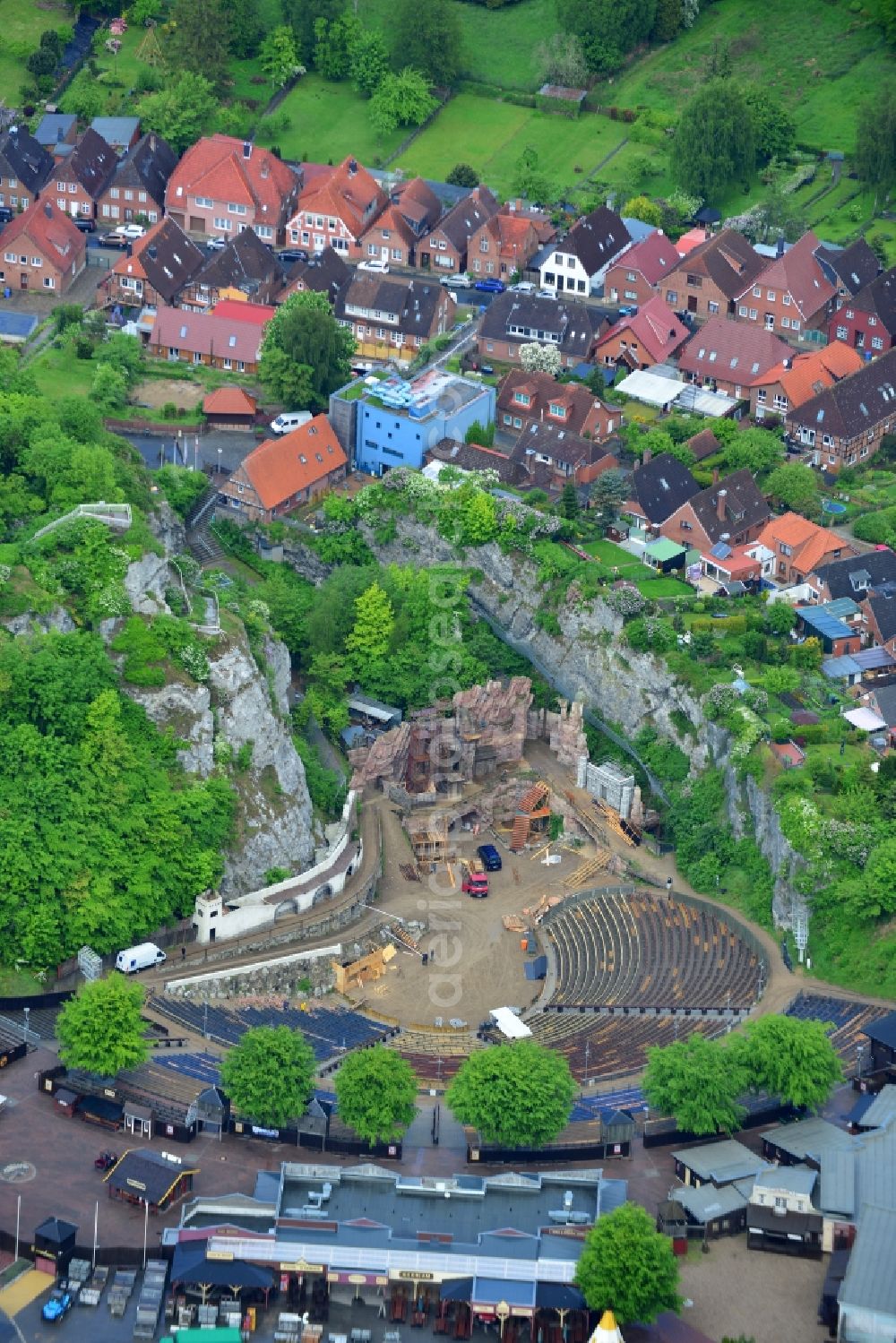 Bad Segeberg from above - Open-air stage of the Karl-May-Spiele in Bad Segeberg in the state Schleswig-Holstein
