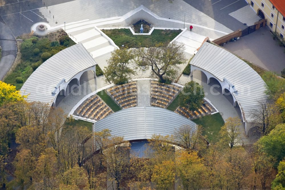 Aerial image Siklos - Construction of the building of the open-air theater Altar im Freien in Siklos in Komitat Baranya, Hungary