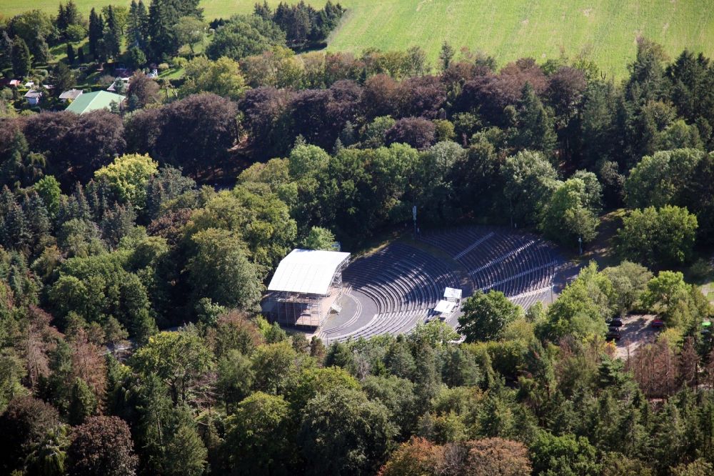 Aerial image Kamenz - Construction of the building of the open-air theater Hutbergbuehne in Kamenz in the state Saxony, Germany