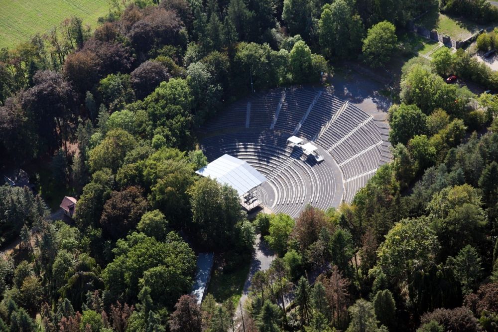 Aerial photograph Kamenz - Construction of the building of the open-air theater Hutbergbuehne in Kamenz in the state Saxony, Germany