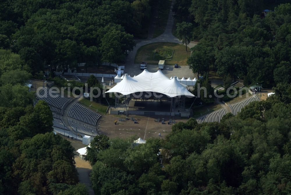 Aerial photograph Berlin - Construction of the building of the open-air theater Kindl-Buehne Wuhlheide in Berlin in Germany