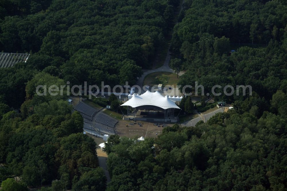 Berlin from above - Construction of the building of the open-air theater Kindl-Buehne Wuhlheide in Berlin in Germany