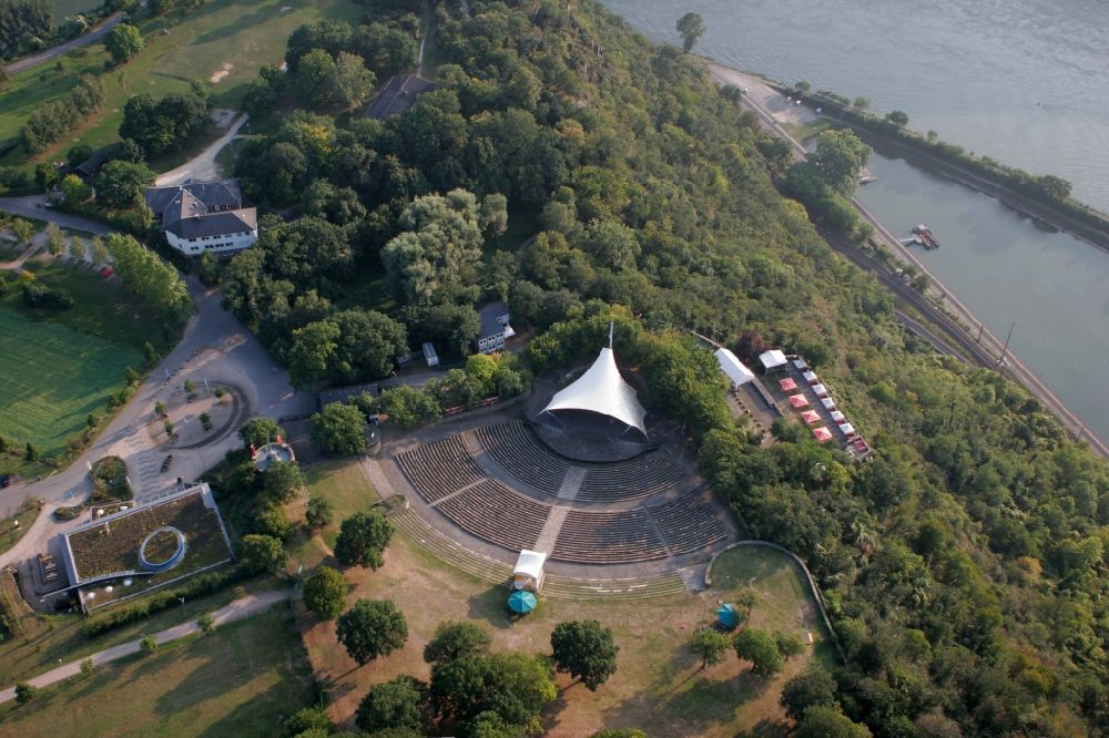 Aerial photograph Bornich St. Goarshausen - Outdoor stage at Loreley Saint Goarshausen at the riverside of the Rhine in Bornich in the state of Rhineland-Palatinate