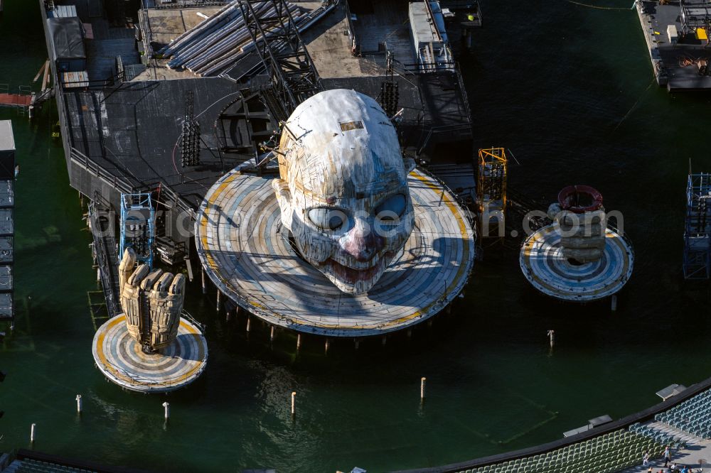 Aerial image Bregenz - Construction of the building of the open-air theater Seebuehne Bregenz in Bregenz at Bodensee in Vorarlberg, Austria
