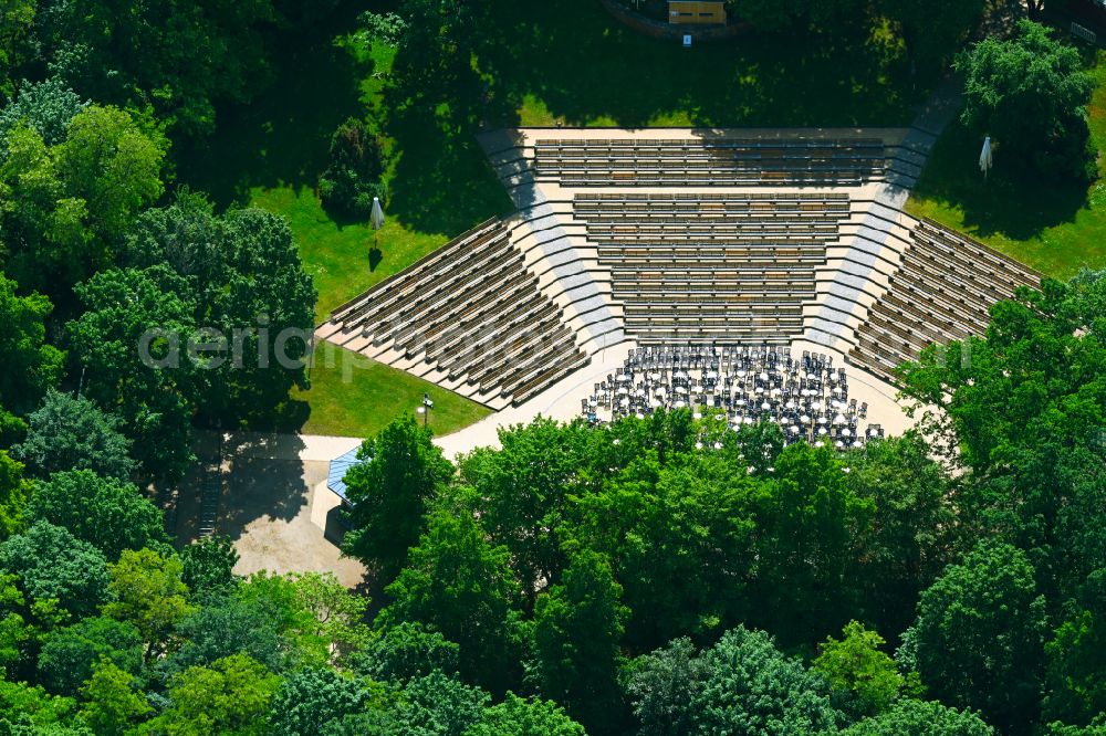 Aerial photograph Berlin - Construction of the building of the open-air theater in Volkspark on street Ernst-Zinna-Weg in the district Friedrichshain in Berlin, Germany