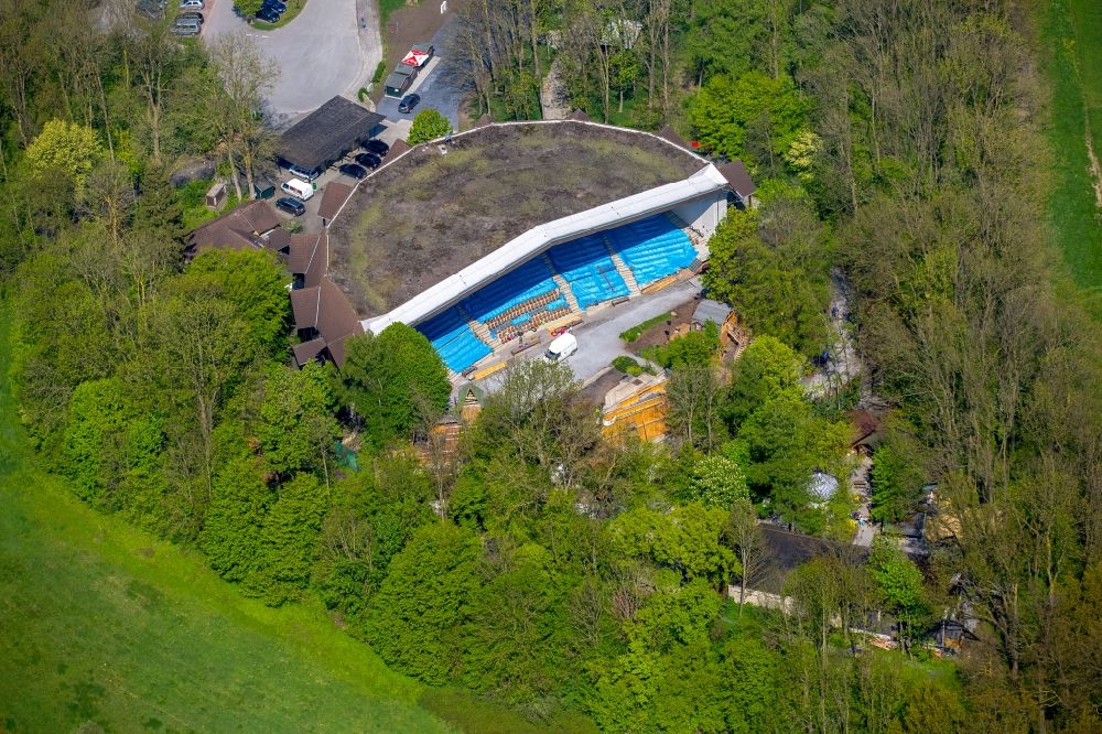 Aerial image Hamm - Construction of the building of the open-air theater Waldbuehne Heessen on Gebrueder-Funke-Weg in Hamm in the state North Rhine-Westphalia, Germany