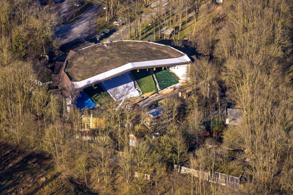 Hamm from the bird's eye view: Construction of the building of the open-air theater Waldbuehne Heessen on Gebrueder-Funke-Weg in Hamm in the state North Rhine-Westphalia, Germany