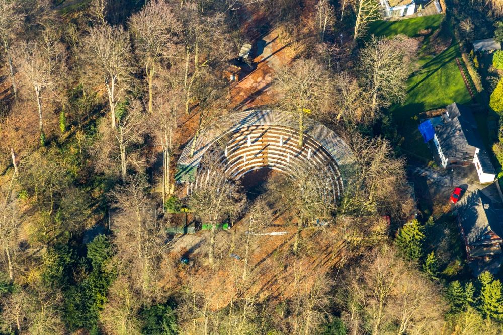 Aerial image Bochum - Construction of the building of the open-air theater Waldbuehne Suedpark Am Suedpark in the district Wattenscheid in Bochum in the state North Rhine-Westphalia, Germany