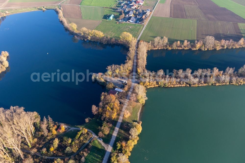 Aerial image Neupotz - Open-air restaurant Anglerheim Neupotz on the old Rhine river bank in Neupotz in the state Rhineland-Palatinate, Germany