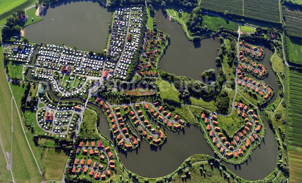 Otterndorf from above - Leisure facility See Achtern Diek in Otterndorf-Norderteil in the state of Lower Saxony. Water and landscape park with holiday home area, camping and freshwater lakes