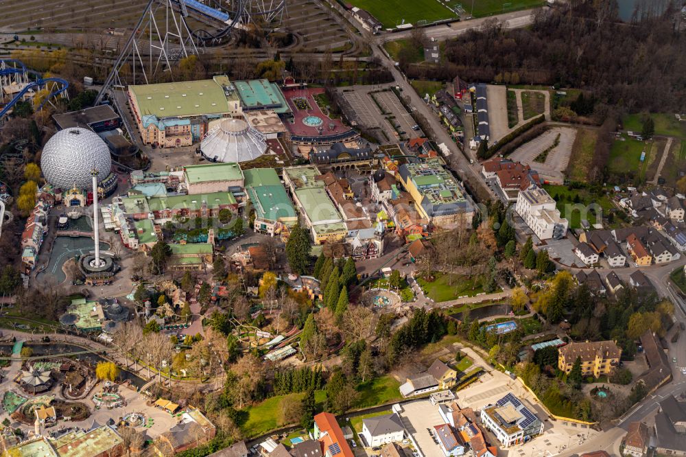 Aerial image Rust - Leisure Centre - Amusement Park Europa-Park on street Europa-Park-Strasse in Rust in the state Baden-Wurttemberg, Germany