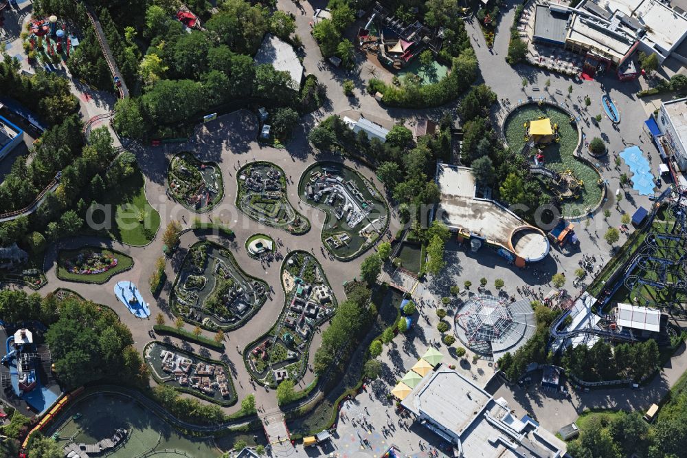 Günzburg from above - Leisure Centre - Amusement Park Legoland with of Miniland Attraktion on street Legoland-Allee in Guenzburg in the state Bavaria, Germany