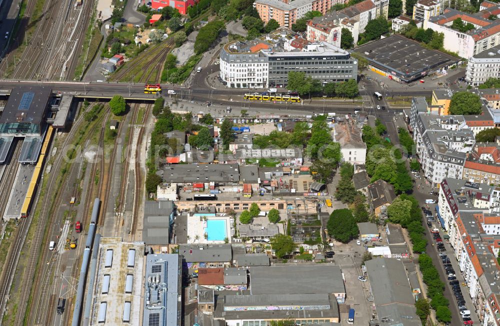 Berlin from above - Leisure Centre - Amusement Park RAW-Gelaende along the Revaler Strasse in the district Friedrichshain in Berlin, Germany