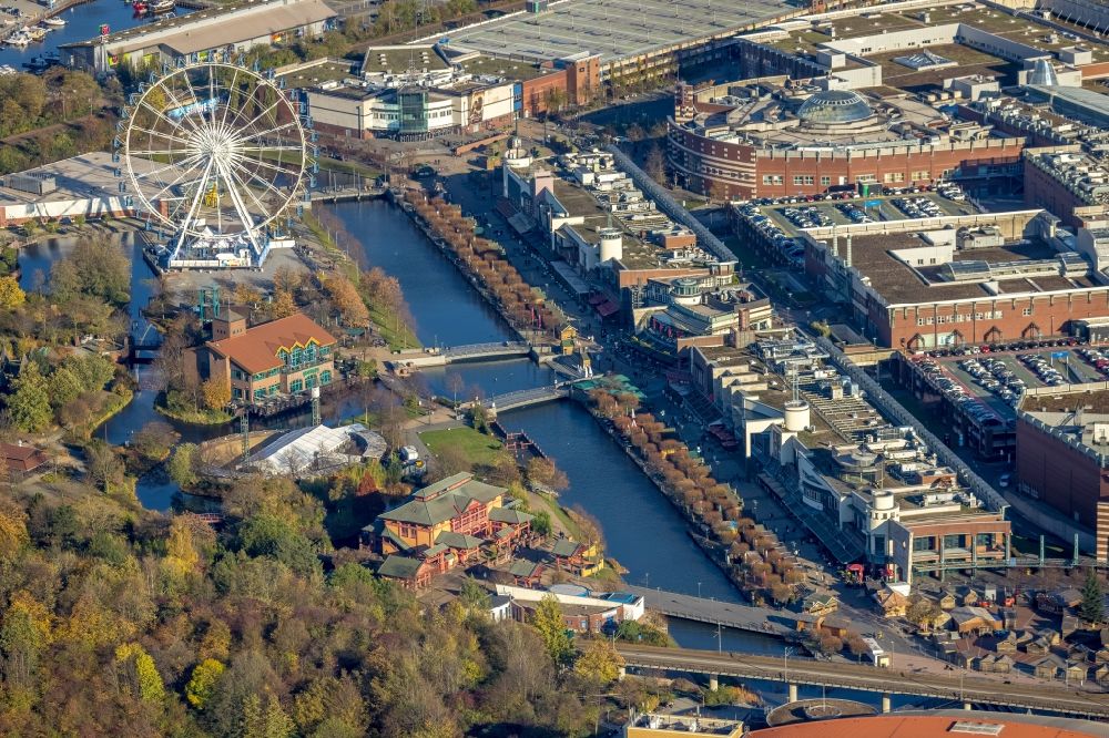 Oberhausen from above - Leisure Centre - Amusement Park with the ferris wheel and cinema at the shopping mall CentrO on CentrO-Promenade in Oberhausen in the state North Rhine-Westphalia, Germany