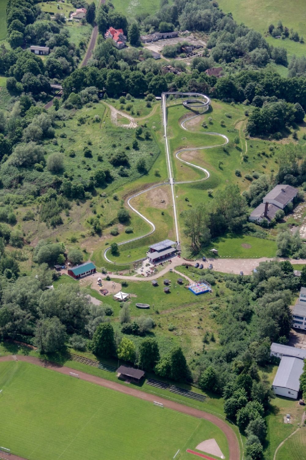 Aerial photograph Bad Doberan - Sport- and Leisure Centre of toboggan run in Bad Doberan in the state Mecklenburg - Western Pomerania, Germany