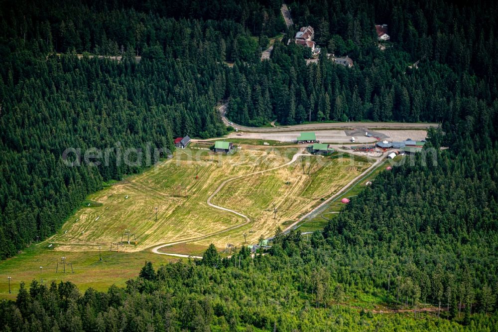 Forbach from above - Sport- and Leisure Centre of toboggan run Mehliskopf in Forbach in the state Baden-Wurttemberg, Germany