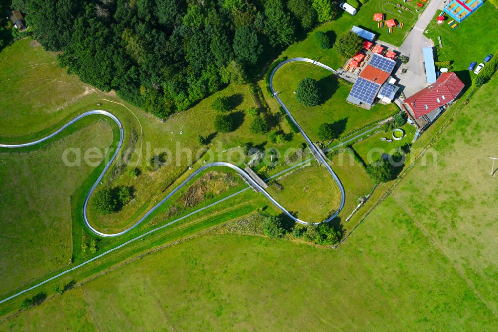 Aerial image Burg Stargard - Leisure center of the summer toboggan run at Teschendorfer avenue in Burg Stargard in the state Mecklenburg - Western Pomerania