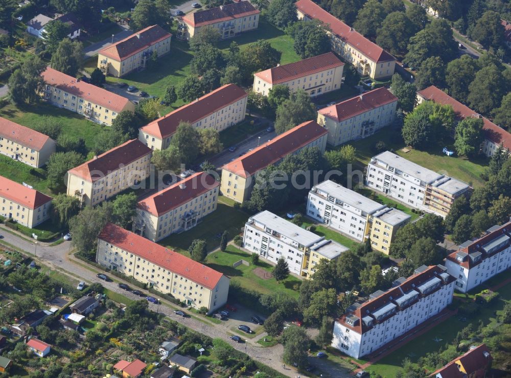 Potsdam from the bird's eye view: View at the past crew quarters of the former Red Barracks in the district Nauen Vorstadt in Potsdam in the federal state of Brandenburg. The buildings have been converted to apartments after the renovation
