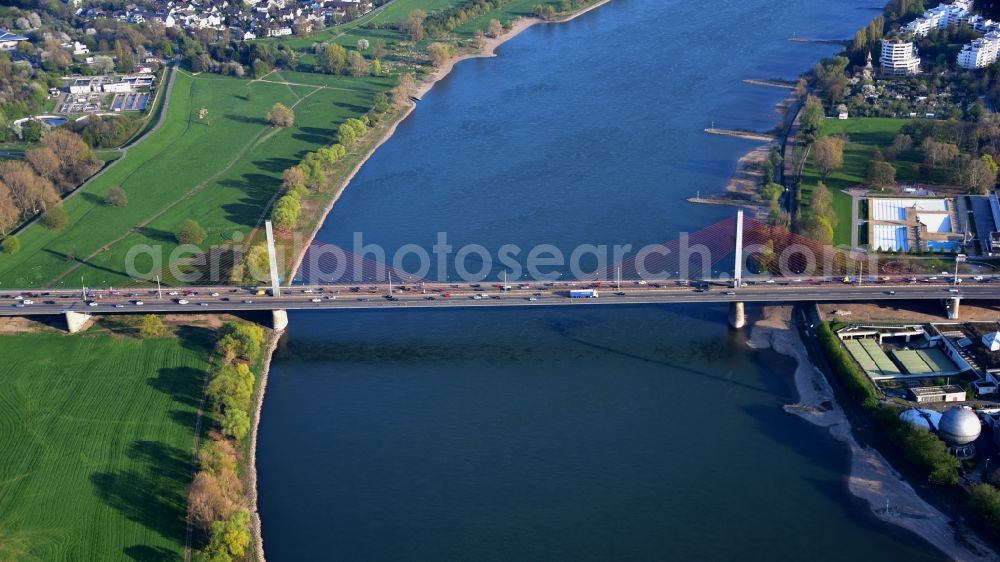 Aerial image Bonn - Friedrich-Ebert-Bruecke over the rhine river in Bonn in the state North Rhine-Westphalia, Germany