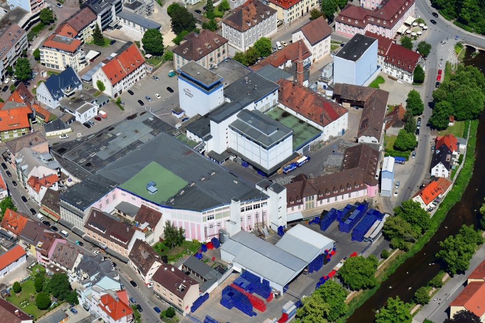 Donaueschingen from the bird's eye view: Building and production halls on the premises of the brewery Fuerstenberg - Brauerei in Donaueschingen in the state Baden-Wuerttemberg, Germany